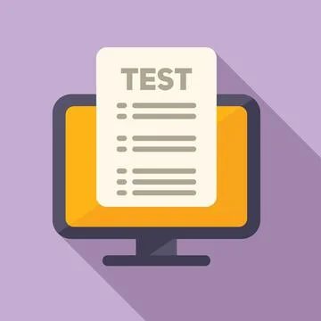 Online pc test icon flat vector. Paper check Stock Illustration