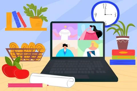Online people communication at computer screen, internet technology, vector Stockillustratie