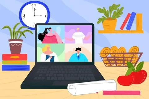 Online people communication at computer screen, internet technology, vector Stock Illustration