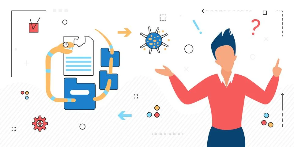 Online personal private file data affected by virus Illustrazione stock