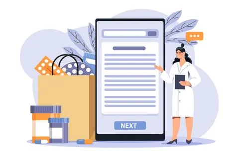 Online pharmacy consultation concept. Vector illustration 스톡 일러스트