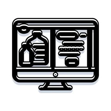 Online pharmacy desktop computer screen buying medicine Stock-Illustration