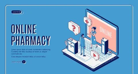 Online pharmacy isometric web banner. Healthcare Illustrazione stock