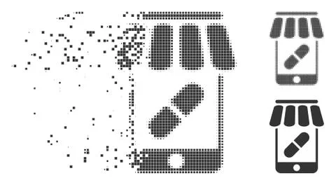 Online Pharmacy Moving Pixel Halftone Icon 스톡 일러스트