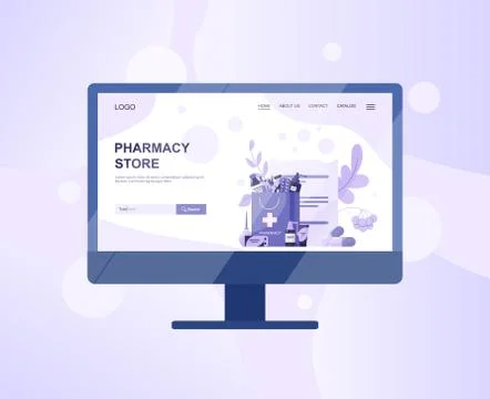 Online pharmacy web banner on computer or tv screen. Stock Illustration