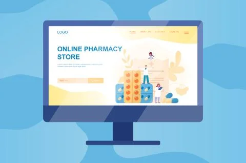 Online pharmacy web banner on computer or tv screen. Stock Illustration