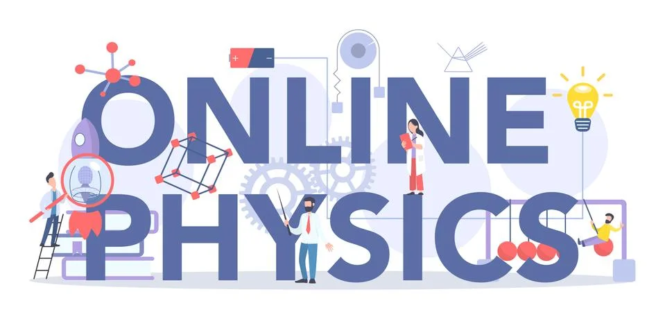 Online physics course and lesson typographic header concept. Stock Illustration