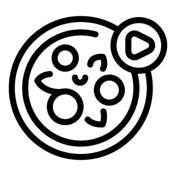 Online pizza ordering website button with cute kawaii pizza showing play symbol Stock Illustration