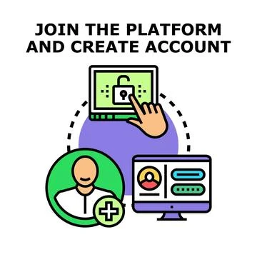 Online platform account creation and user registration process Stock Illustration