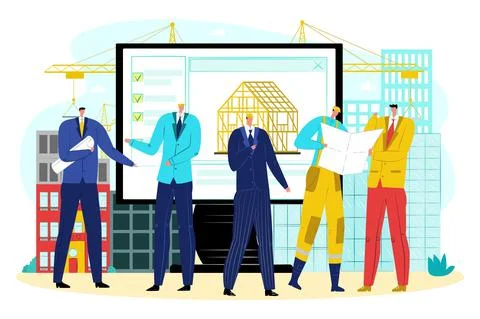 Online platform for construction engineering, vector illustration. Man people Stockillustratie