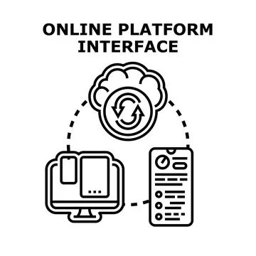 Online platform interface connecting cloud service across devices Illustrazione stock