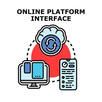 Online platform interface connecting cloud service across devices Stock Illustration