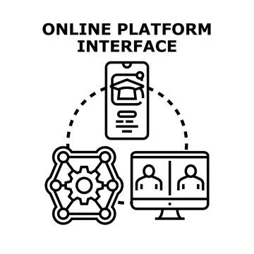 Online platform interface connecting education, network, and communication Stock Illustration