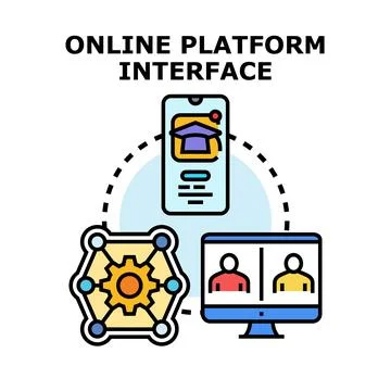Online platform interface connecting education, network, and communication Stockillustratie