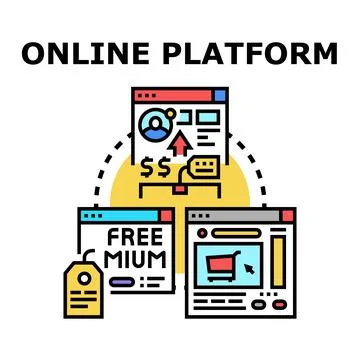 Online platform managing freemium subscription and e commerce services Stock Illustration