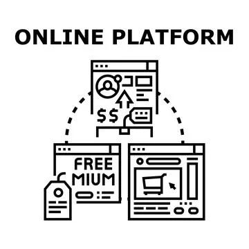 Online platform managing freemium subscription and e commerce services Stock Illustration