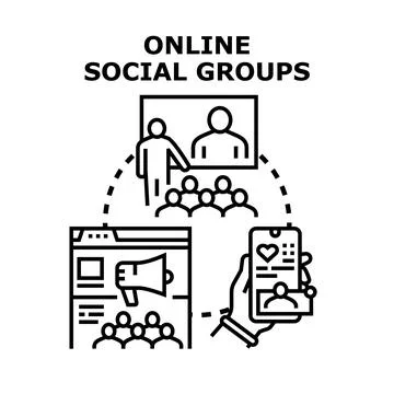 Online platforms connecting people through virtual meetings, shared online co Illustrazione stock