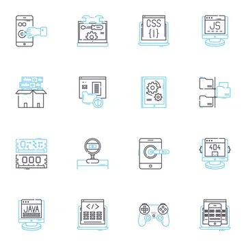 Online platforms linear icons set. Efficiency, Accessibility, User-friendly Stock Illustration