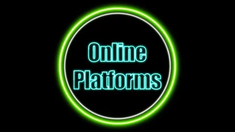 'Online Platforms' Text Animation with Neon Glow &amp; Glowing Circles. Stock Footage 282577122