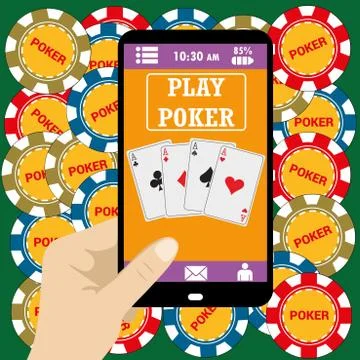 Online poker app  on tablet touch screen, Stock Illustration