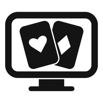 Online poker cards on computer screen icon showing betting and gambling Illustration
