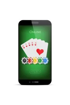 Online poker design template. Vector royal flush of hearts and casino chips with Illustrazione stock