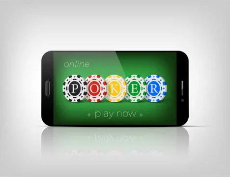 Online Poker sign template. Vector casino chips with Poker word on green Stock Illustration