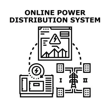 Online power distribution system management network illustration Stock Illustration