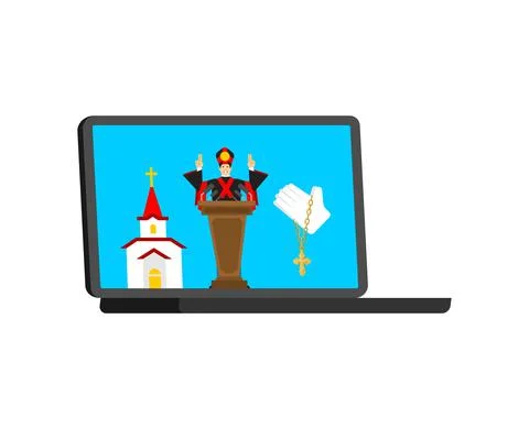 Online prayer. Mass on Internet. Web confession. Confess in smartphone. Conce Stock Illustration