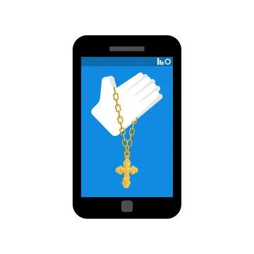 Online prayer. Mass on Internet. Web confession. Confess in smartphone. Conce Stock Illustration