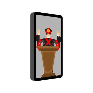 Online prayer. Mass on Internet. Web confession. Confess in smartphone. Conce Stock Illustration