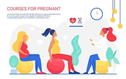 Online pregnant course, instructor training pregnant woman characters, parenting Stock Illustration