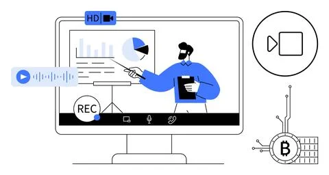 Online Presentation with Data Visualization and Recording Options 스톡 일러스트