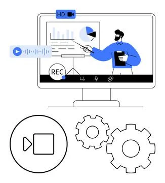 Online Presentation with Interactive Elements and Technology Settings for P.. 库存插图
