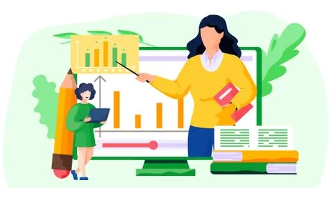 Online presentation. Learning economics in internet, idea of distance education イラスト素材