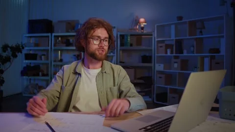 Online Presentation. Professional Man Explaining Ideas On Video Call Stock Footage 318360854