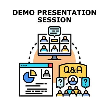 Online presentation session holding demonstration and q and a Stock Illustration