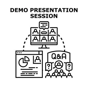 Online presentation session holding demonstration and q and a Stockillustratie