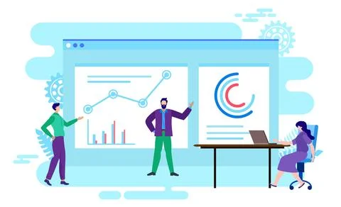 Online presentation with team flat Stock Illustration