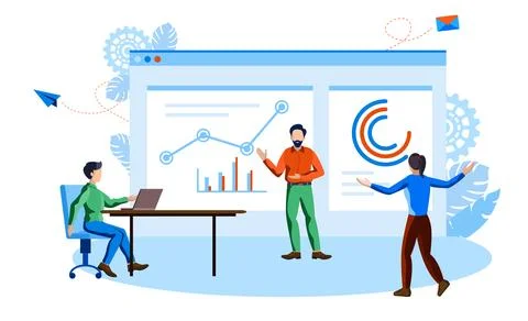 Online presentation with team vector illustration concept Stock Illustration