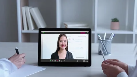 Online presentation video call female colleagues Stock Footage 232566554
