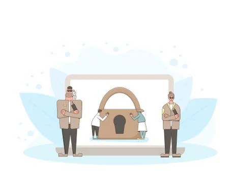 Online privacy. Data protection concept. Security guards defending confidenti Illustrazione stock