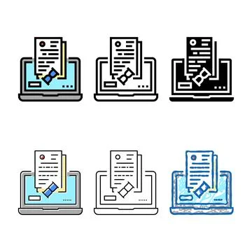 Online processing audit color icon vector types Illustrazione stock