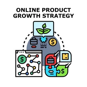 Online product growth strategy developing business plan process Stock Illustration