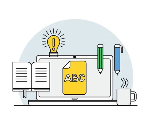 Online Profession with Learning Platform and Computer Interface Display Line 스톡 일러스트