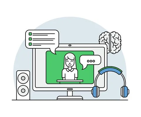 Online Profession with Learning Platform and Computer Interface Display Line Stock Illustration