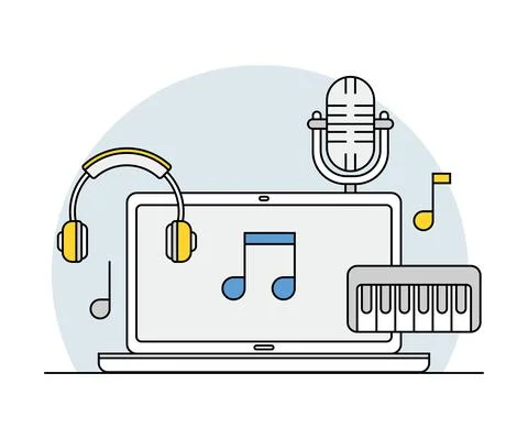 Online Profession with Learning Platform and Computer Interface Display Line 스톡 일러스트