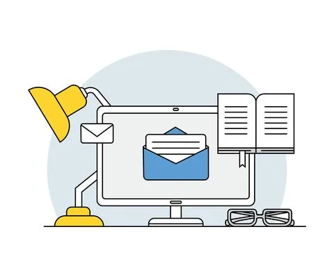 Online Profession with Learning Platform and Computer Interface Display Line Illustrazione stock