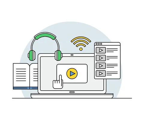 Online Profession with Learning Platform and Computer Interface Display Line Illustrazione stock