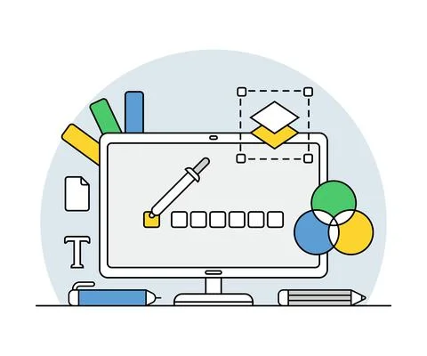 Online Profession with Learning Platform and Computer Interface Display Line Illustrazione stock